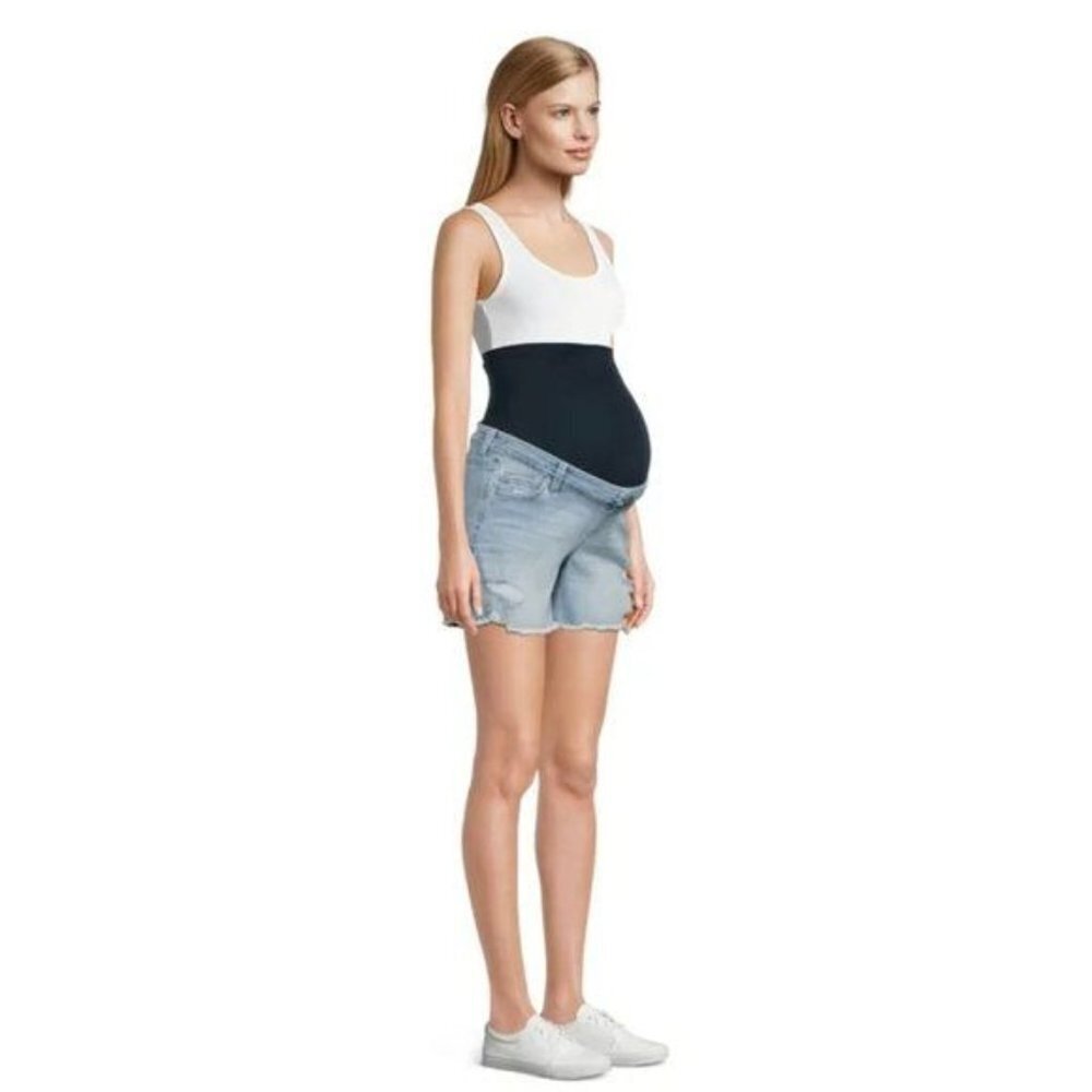 Time and Tru Womens Maternity Denim Shorts Distressed Over Belly Small